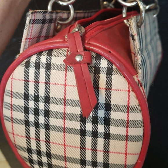 Plaid red and brown barrel shaped purse - Picture 6 of 6